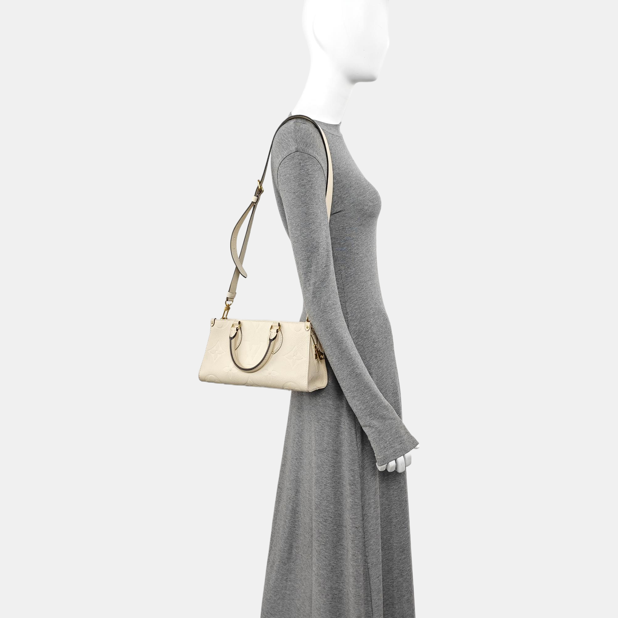 ONTHEGO EAST WEST PM Monogram Calfskin White