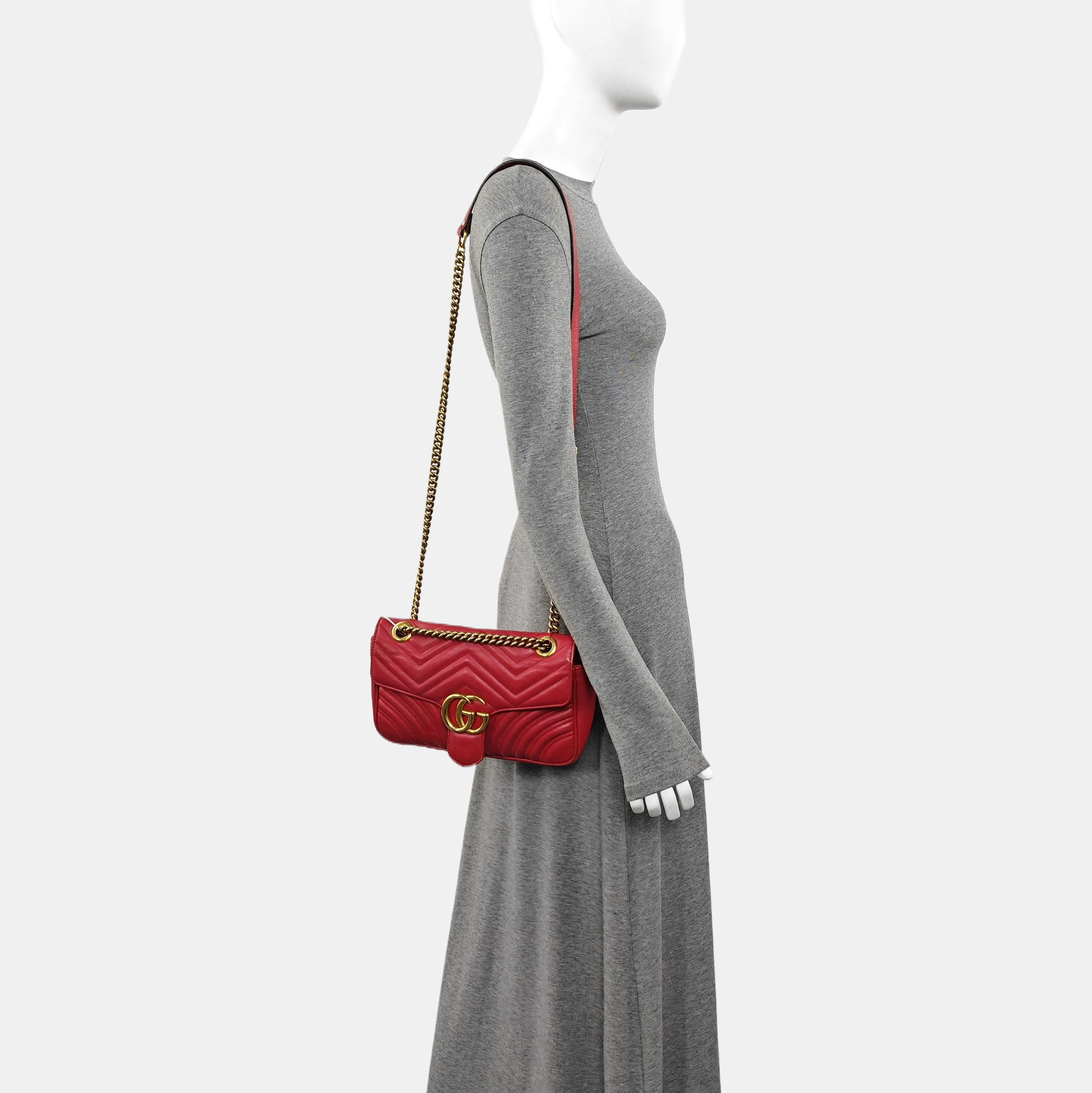 GG Marmont Medium Quilted Calfskin Red