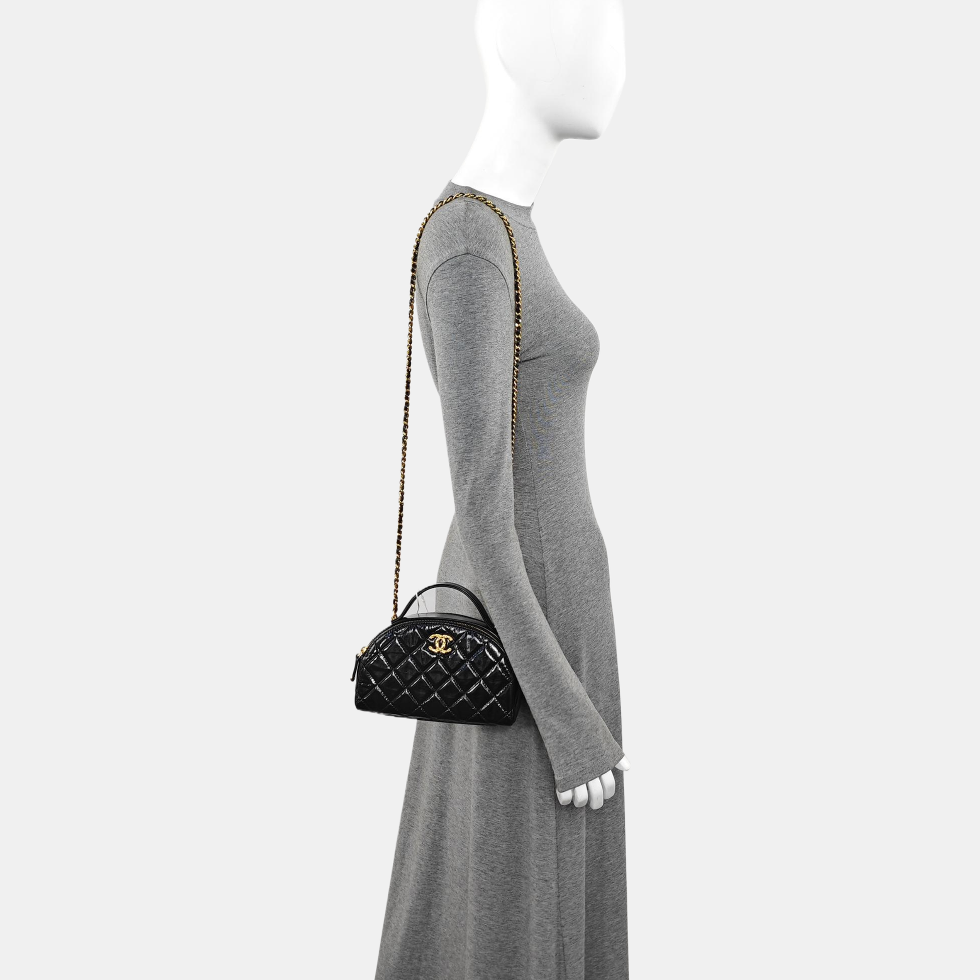 Quilted Patent Leather Shoulder Bag Black