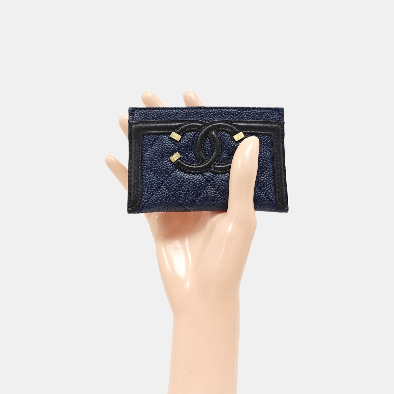 Authenticated pre-owned  FILIGREE Quilted Grained Calfskin Blue Card Holder - Card Holder at Looply