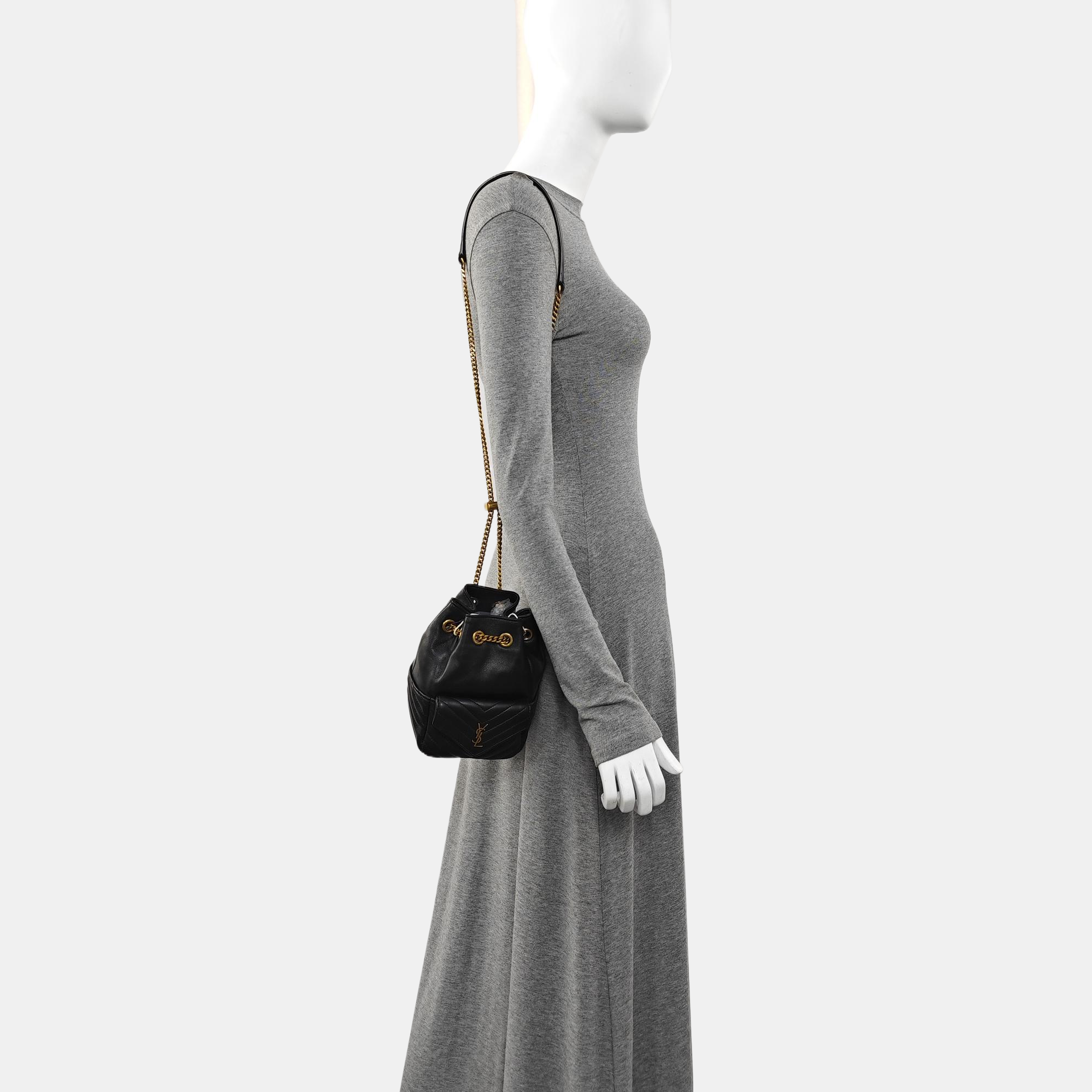 Chevron Lambskin Bucket Bag Black