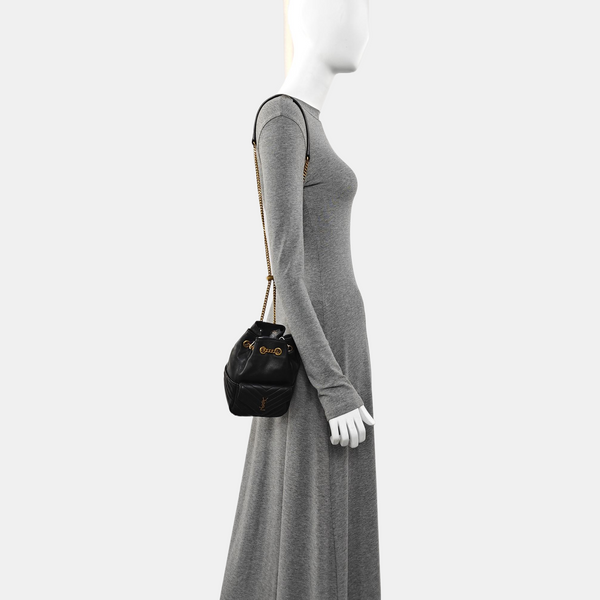 Chevron Lambskin Bucket Bag Black