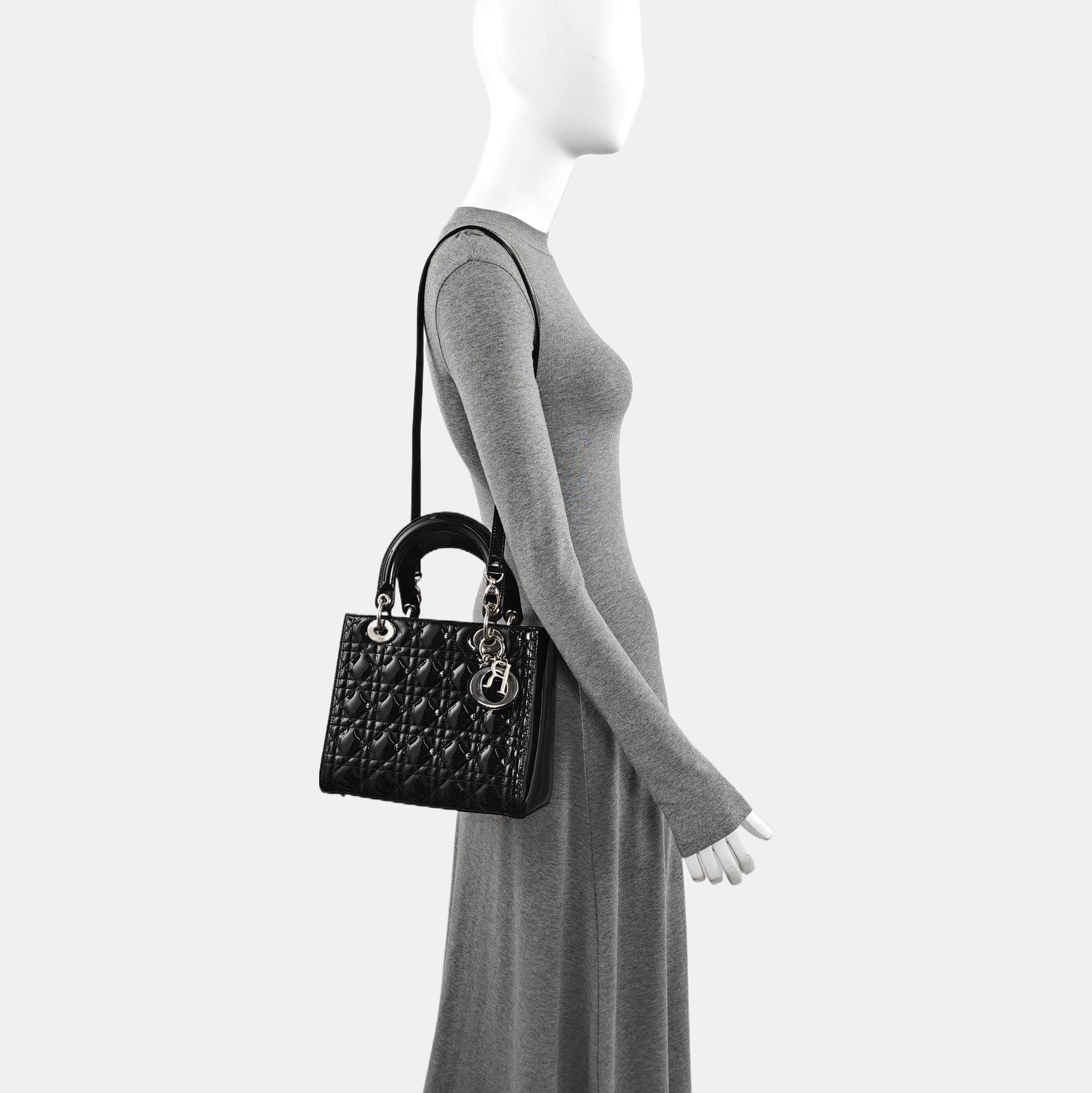 Lady Dior Medium Cannage Patent Leather Black