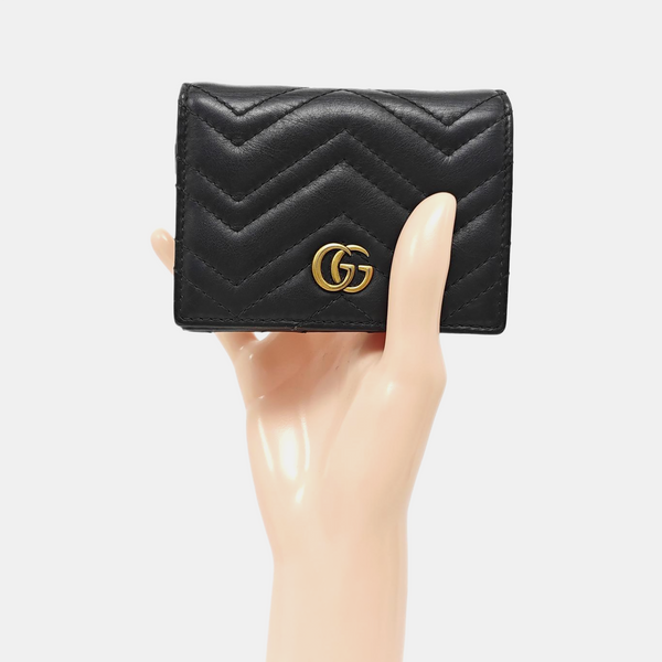 GG Marmont Mini Quilted Calfskin Black Card Holder