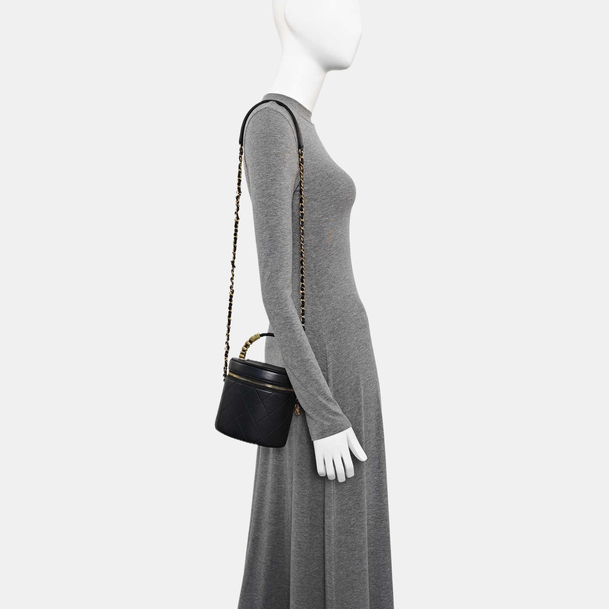Quilted Calfskin Bucket Bag Black