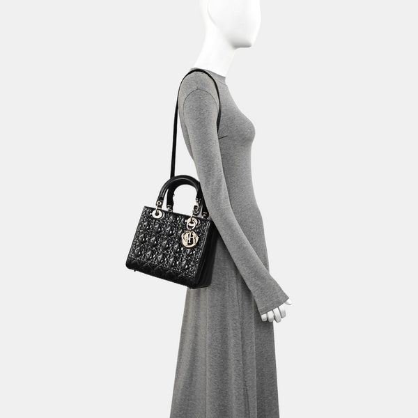 Lady Dior Medium Cannage Patent Leather Black