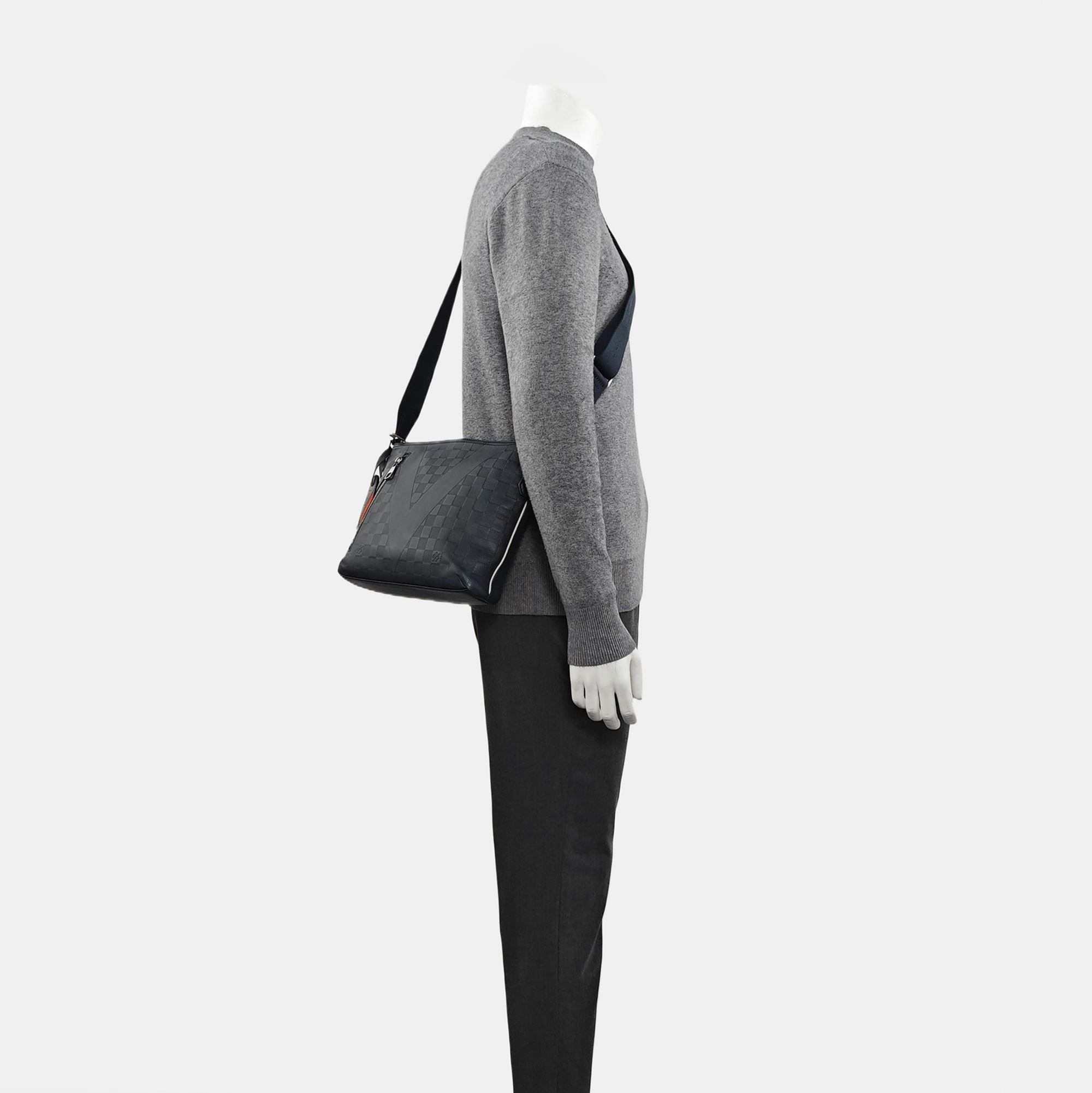 Damier Calfskin Crossbody Bag Blue