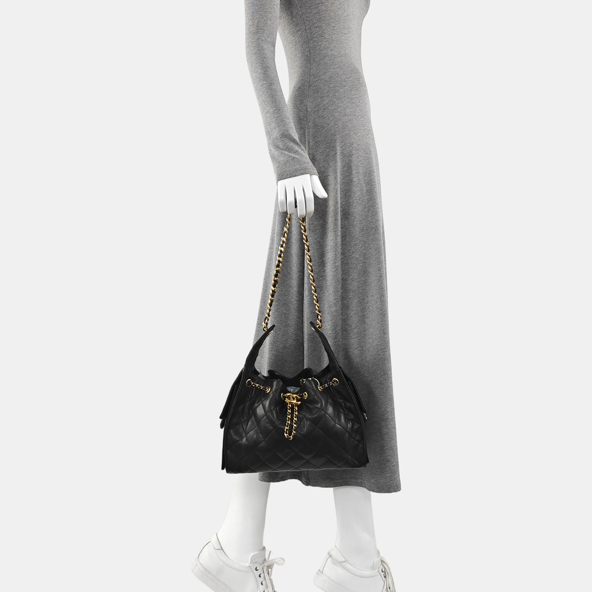 CHANEL 25 Small Quilted Grained Calfskin Black