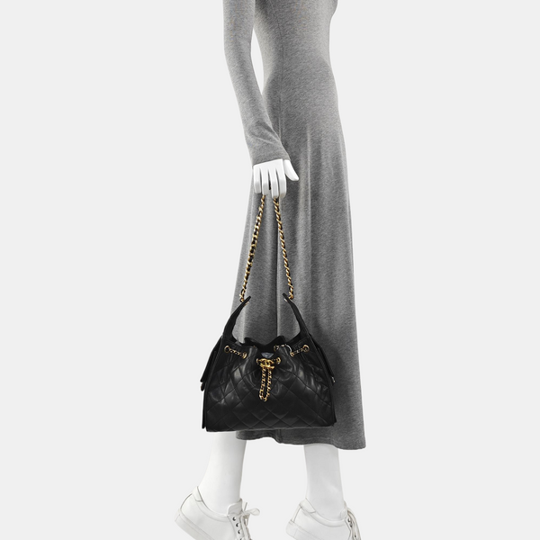 CHANEL 25 Small Quilted Grained Calfskin Black
