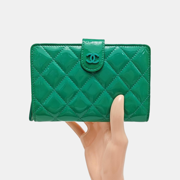 Quilted Patent Leather Wallet Green