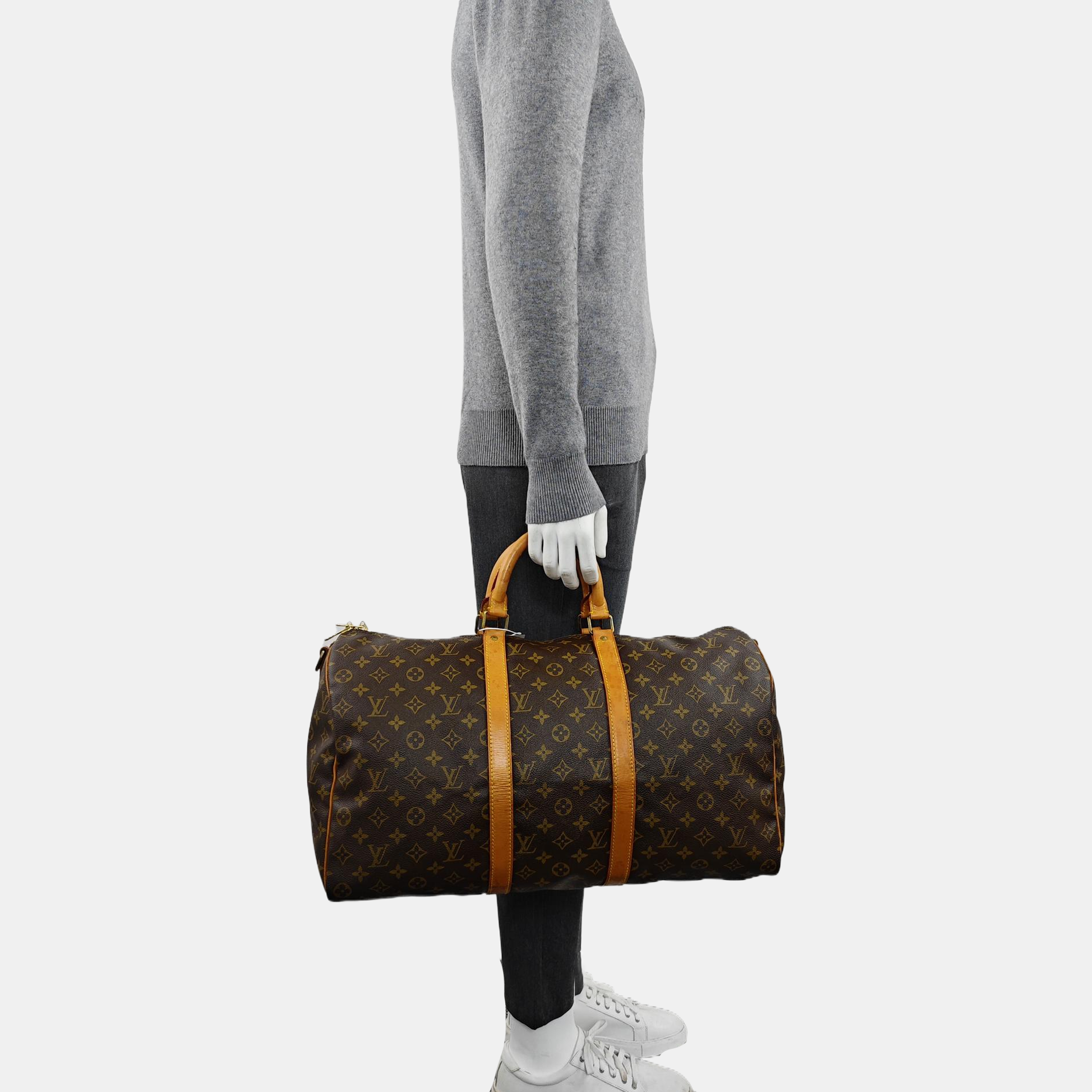 KEEPALL 50 Monogram Coated Canvas Brown
