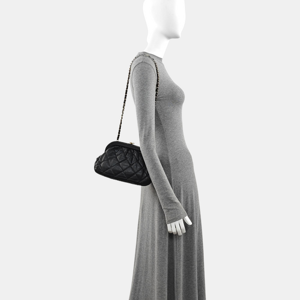 Quilted Lambskin Shoulder Bag Black