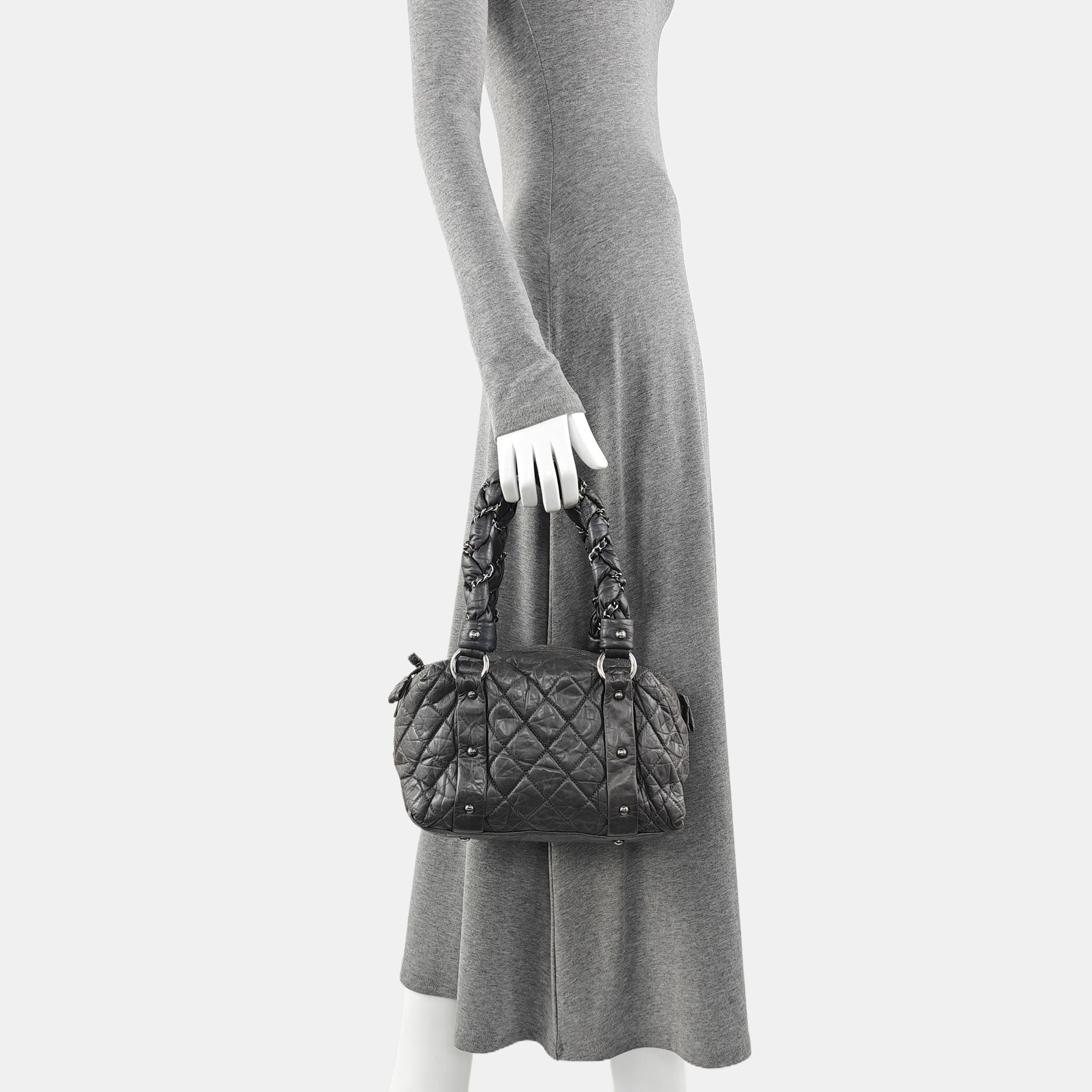 Quilted Calfskin Top Handle Bag Gray