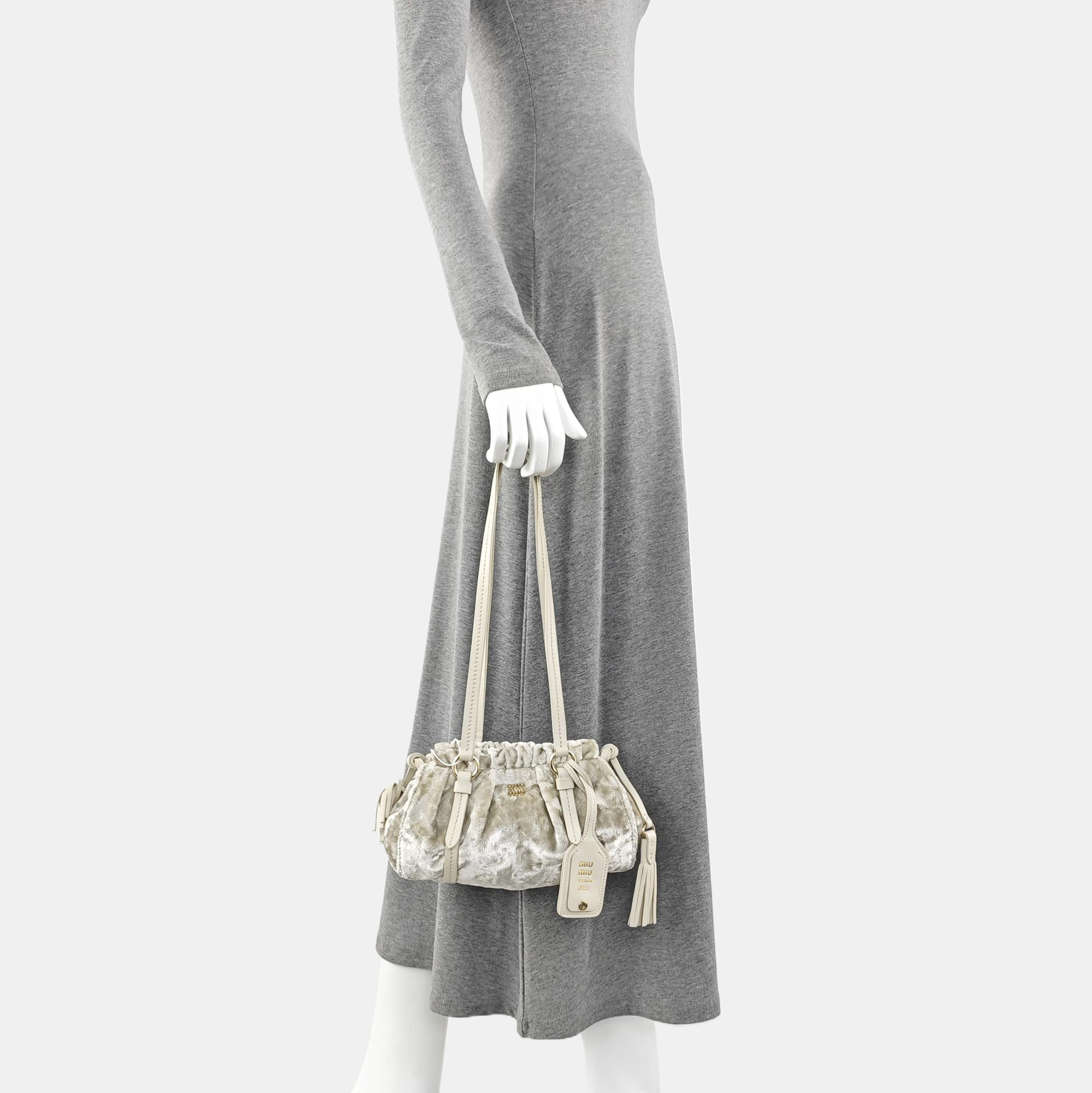 Velvet Top Handle Bag Gray