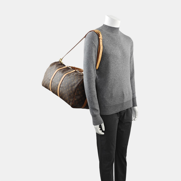 KEEPALL 50 Monogram Coated Canvas Brown