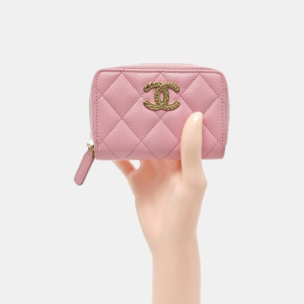 Quilted Grained Calfskin Wallet Pink