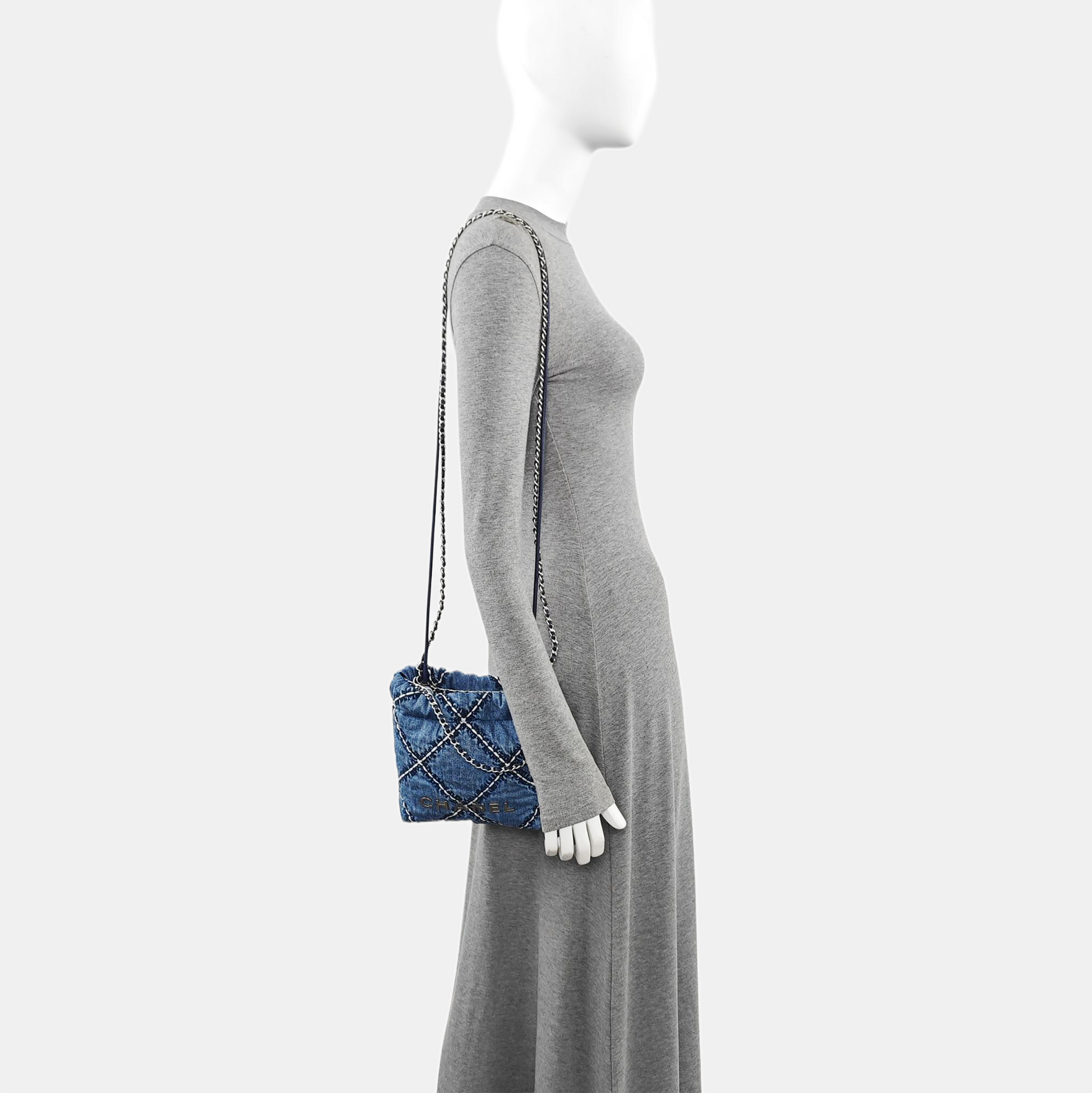 CHANEL 22 Mini Quilted Denim Blue