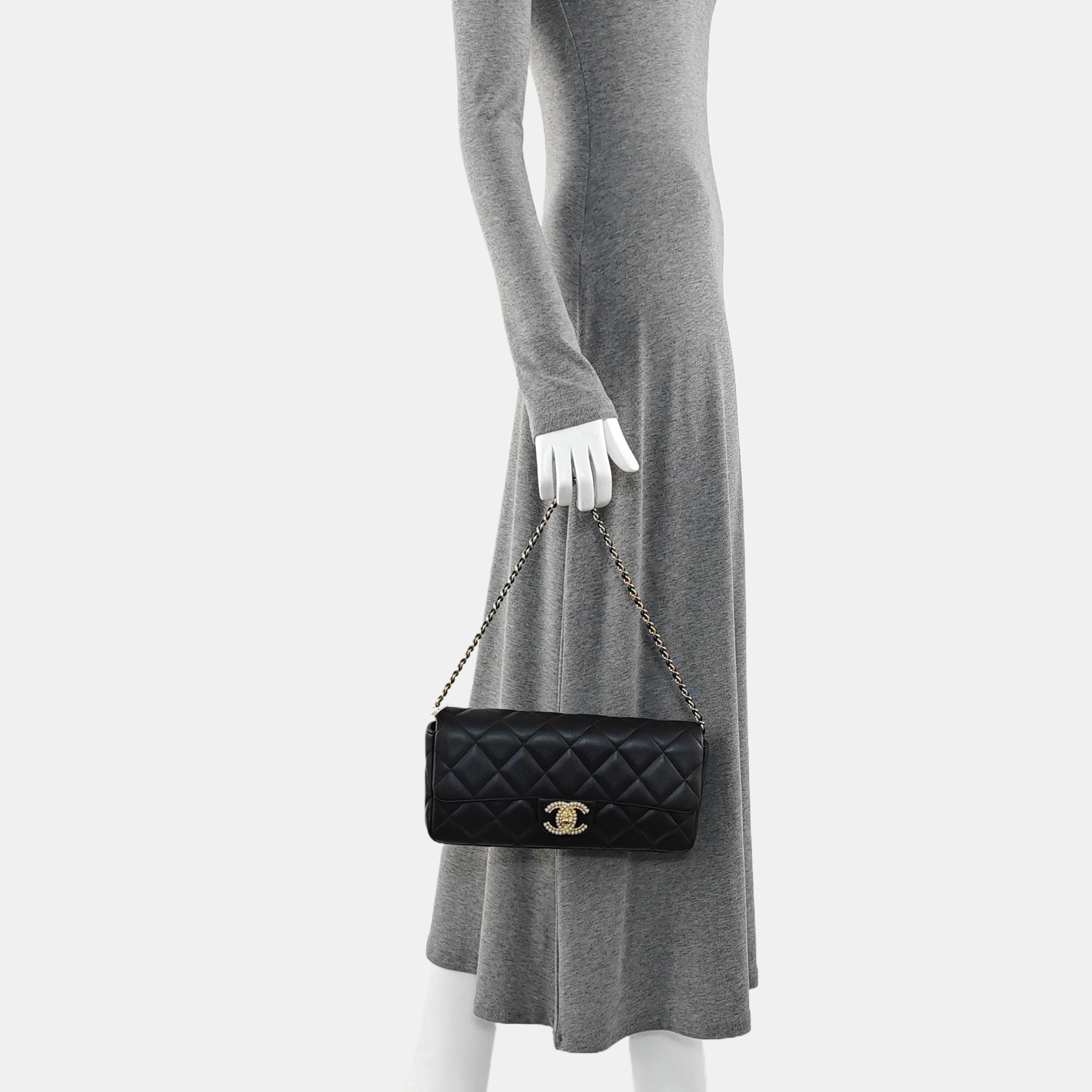 Quilted Lambskin Shoulder Bag Black