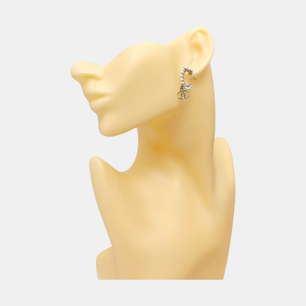CC Logo Metal White Stud Earrings