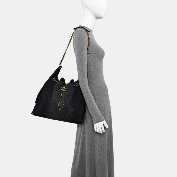 CHANEL 25 Quilted Denim Black