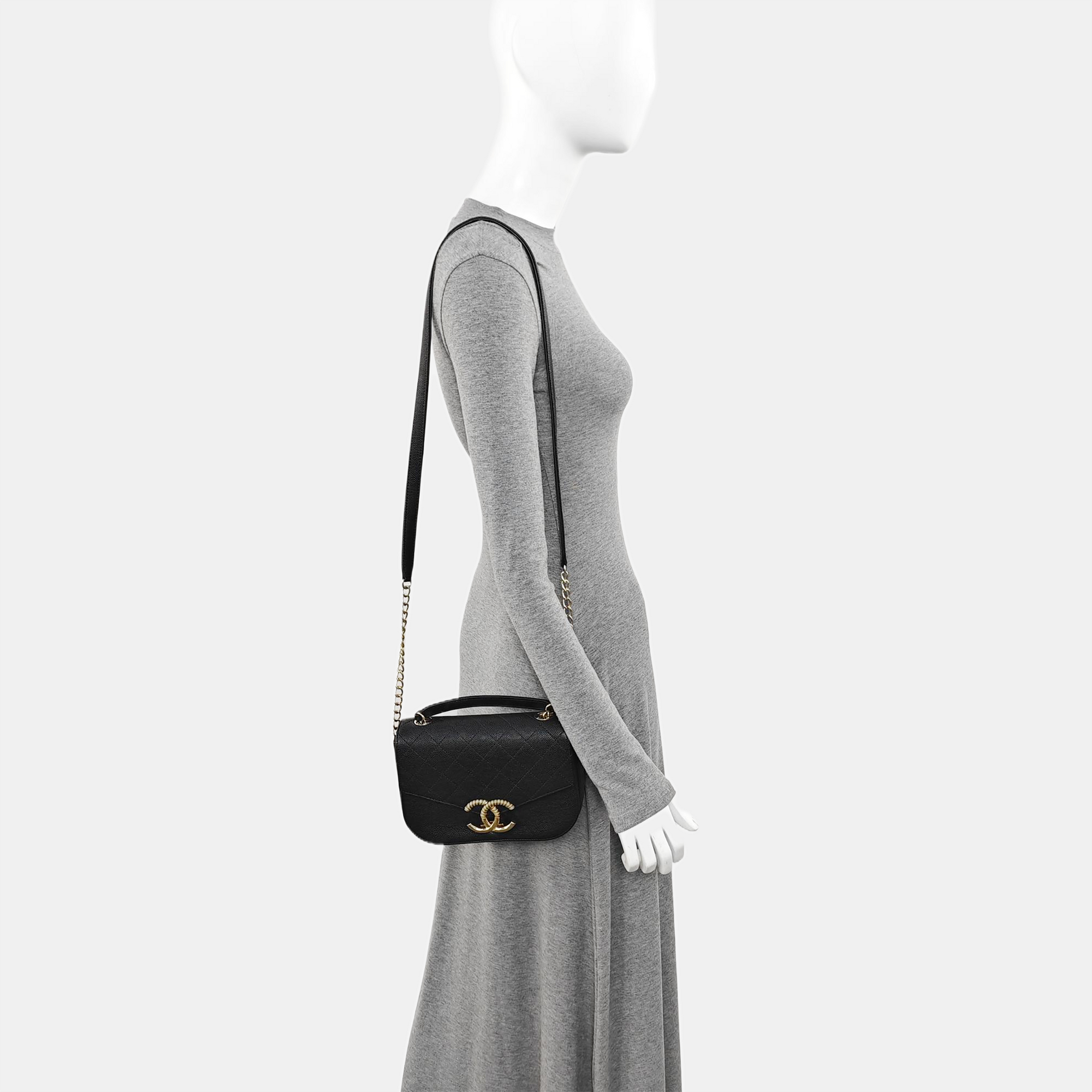 Quilted Grained Calfskin Shoulder Bag Black