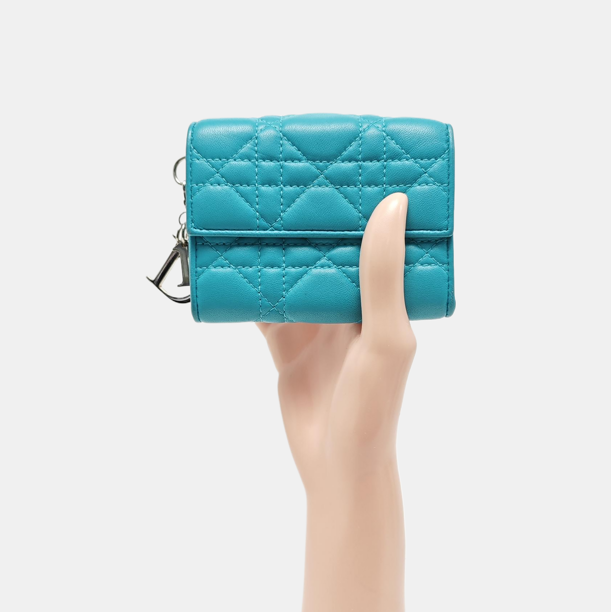 Lady Dior Cannage Lambskin Blue Wallet