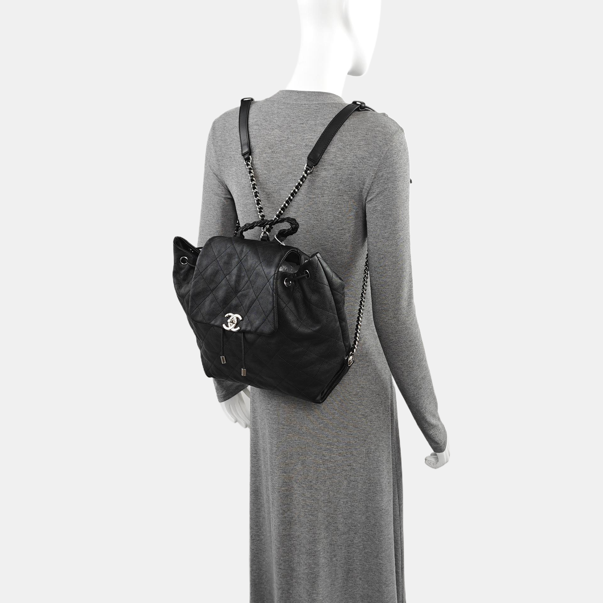 Quilted Grained Calfskin Backpack Black