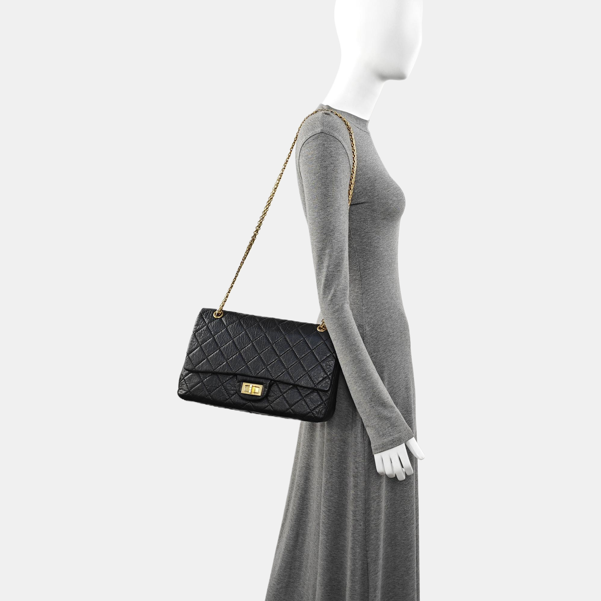 2.55 Maxi Quilted Waxed Cafskin Black