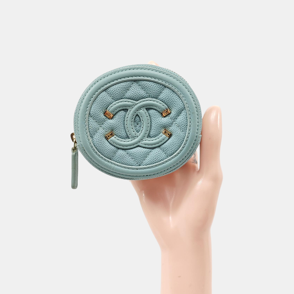 Quilted Grained Calfskin Wallet Blue