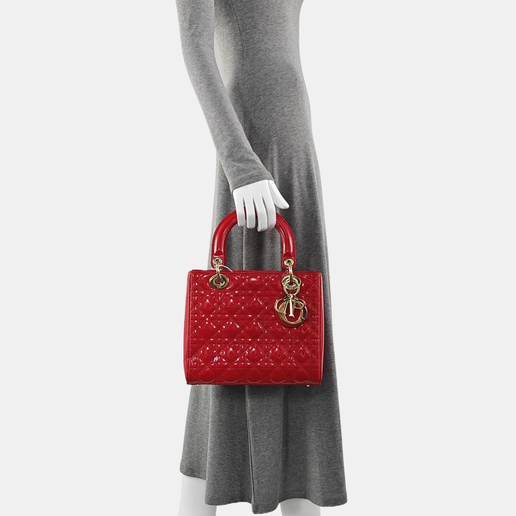 Authenticated pre-owned  Lady Dior Medium Cannage Lambskin Red - Tote Bag at Looply