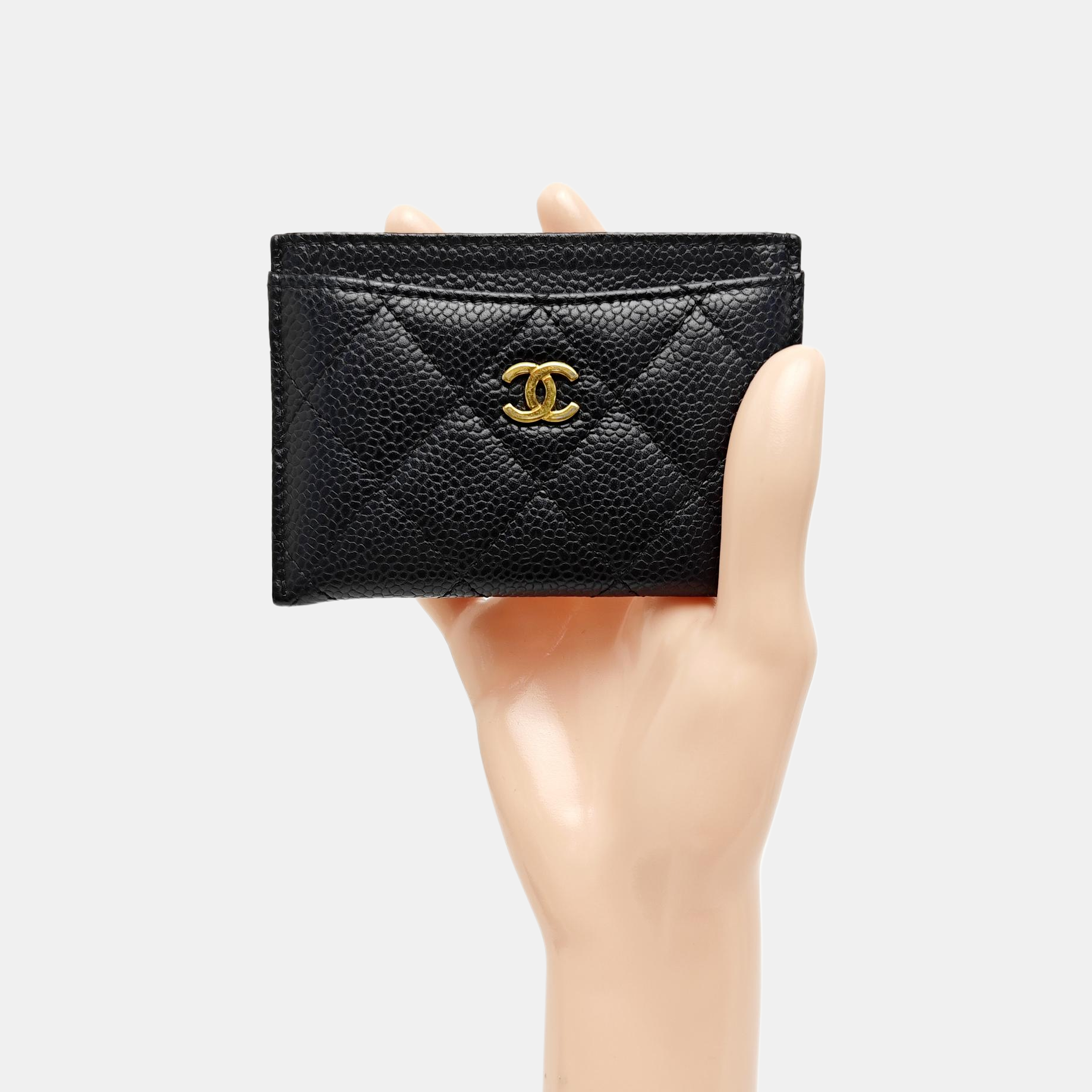 Quilted Grained Calfskin Card Holder Black