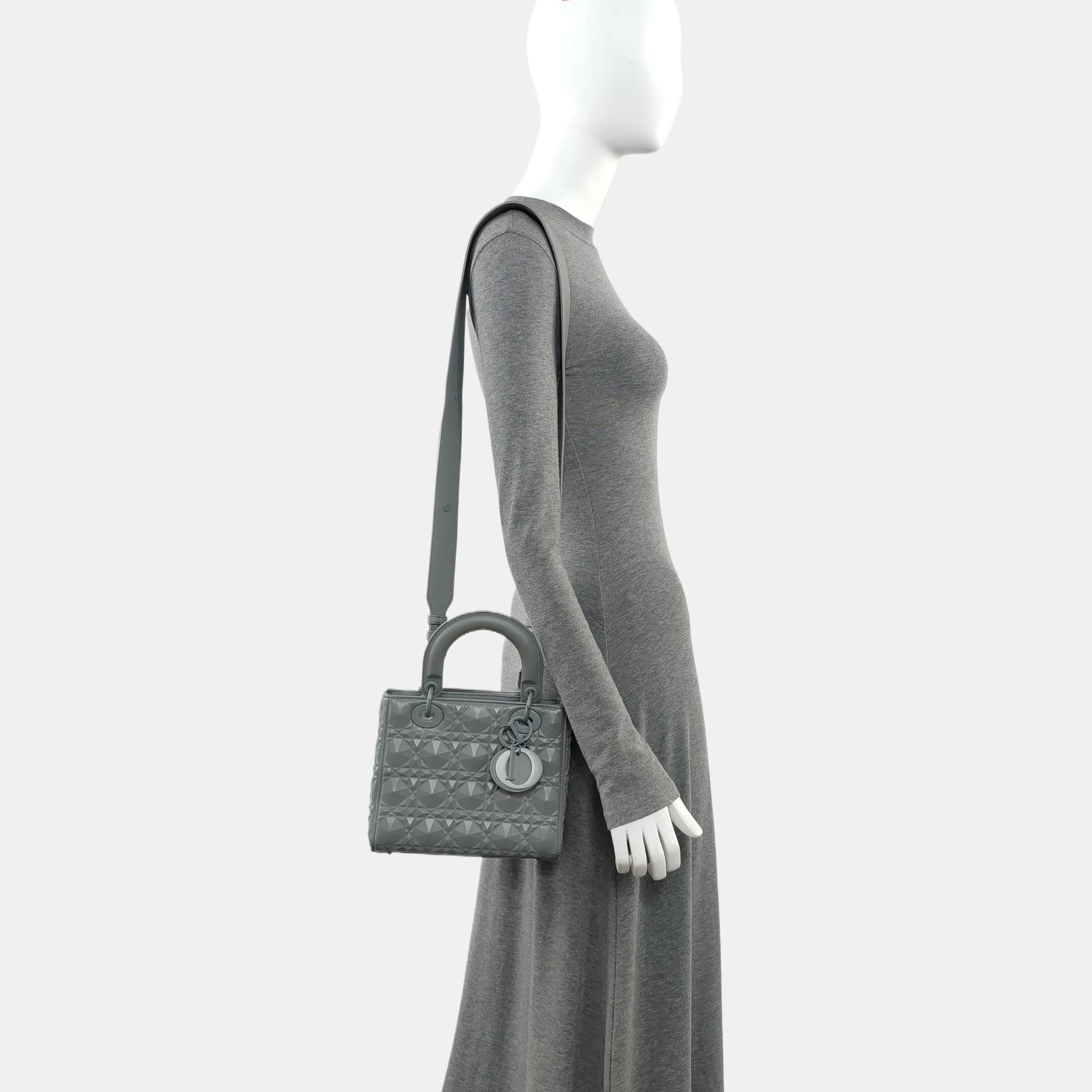 Authenticated pre-owned  Lady Dior Small Quilted Calfskin Grey - Crossbody Bag at Looply