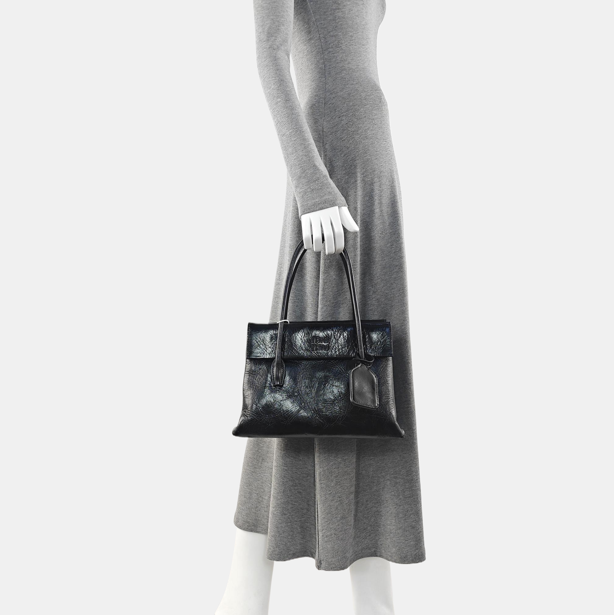Calfskin Top Handle Bag Black