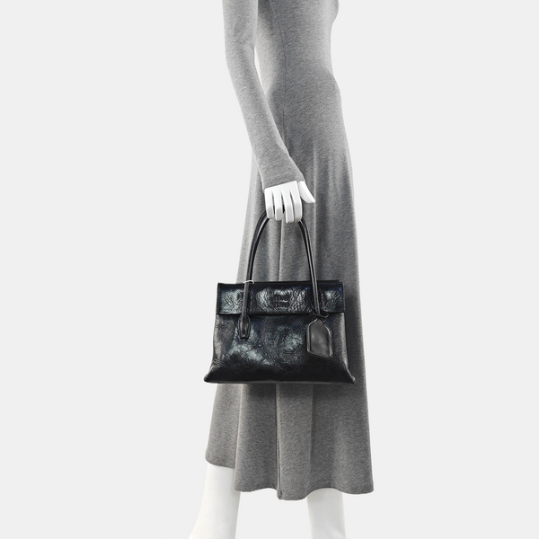 Calfskin Top Handle Bag Black