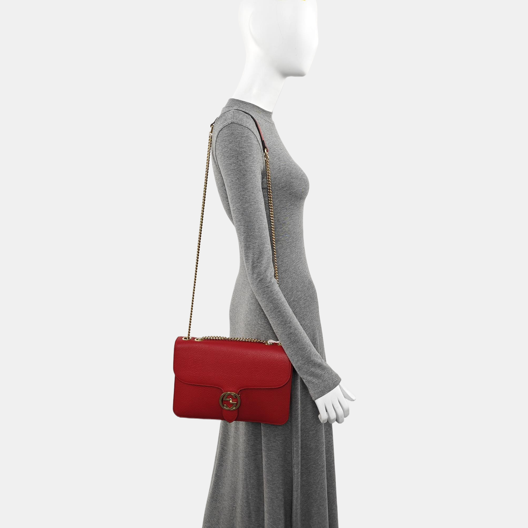 Interlocking G Large Calfskin Red