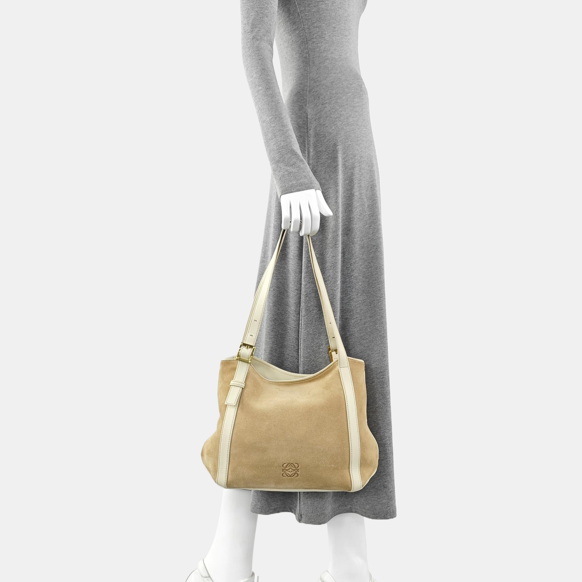 Suede Top Handle Bag Beige