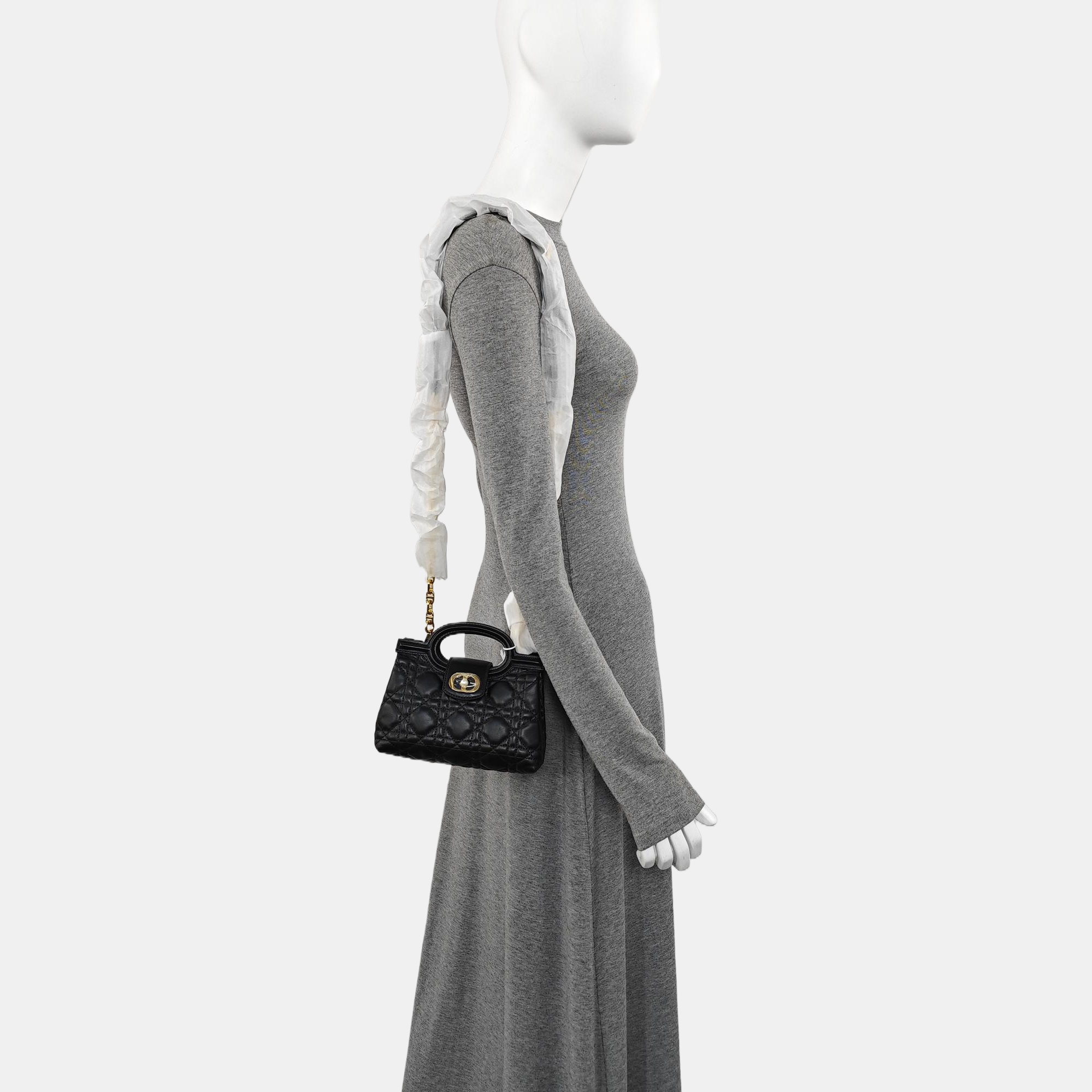 Jolie Top Handle Mini Cannage Lambskin Black