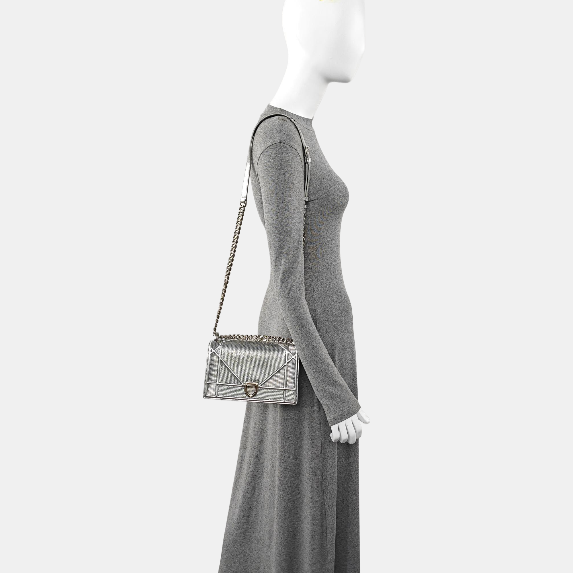 Diorama Small Cannage Calfskin Silver