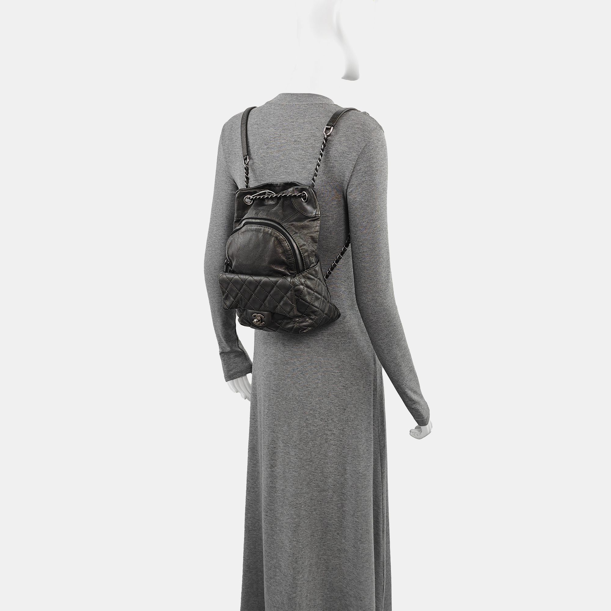 Quilted Calfskin Backpack Gray