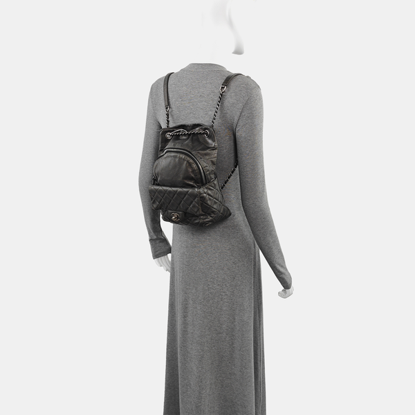 Quilted Calfskin Backpack Gray