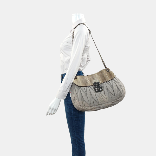 Quilted Fabric Shoulder Bag Gray