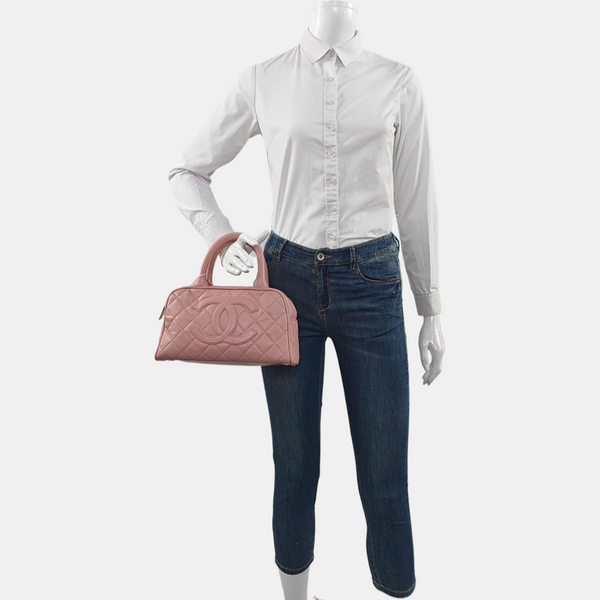 BOWLER Quilted Grained Calfskin Pink