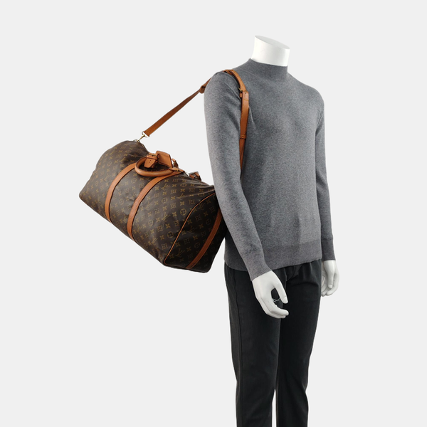 KEEPALL 60 Monogram Coated Canvas Brown