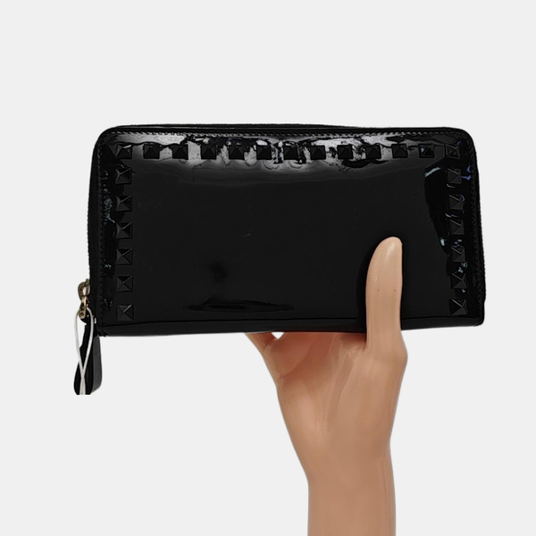 Rockstud Patent Leather Black Wallet