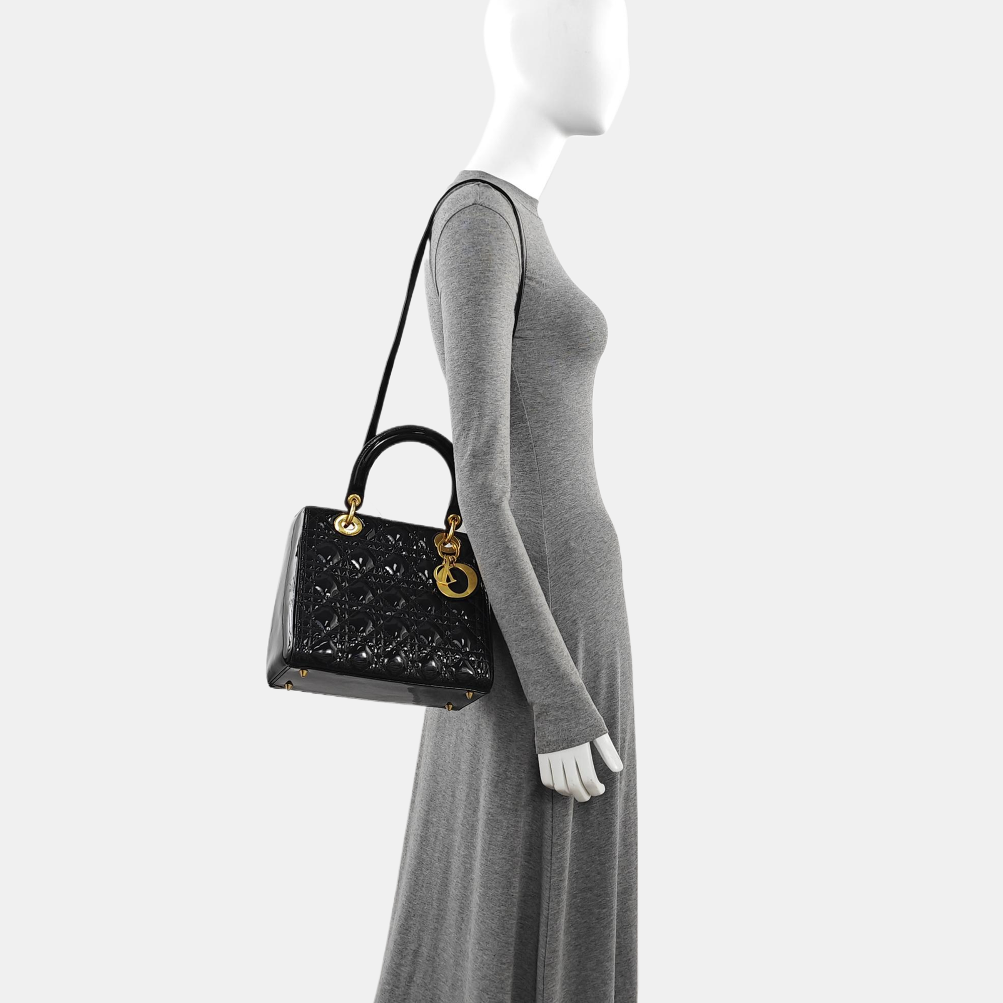 Lady Dior Medium Cannage Patent Leather Black