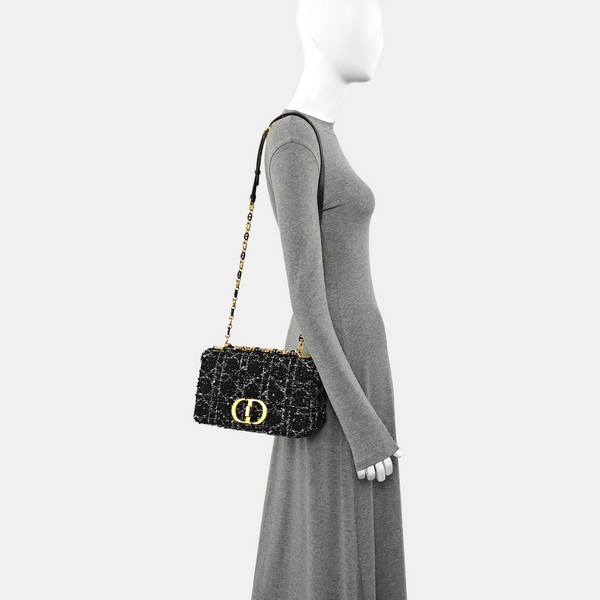 Dior Caro Medium Cannage Wool Black