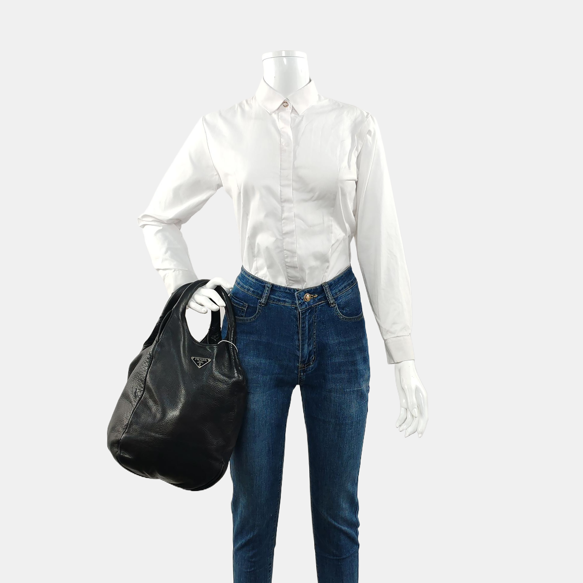 Leather Top Handle Bag Black