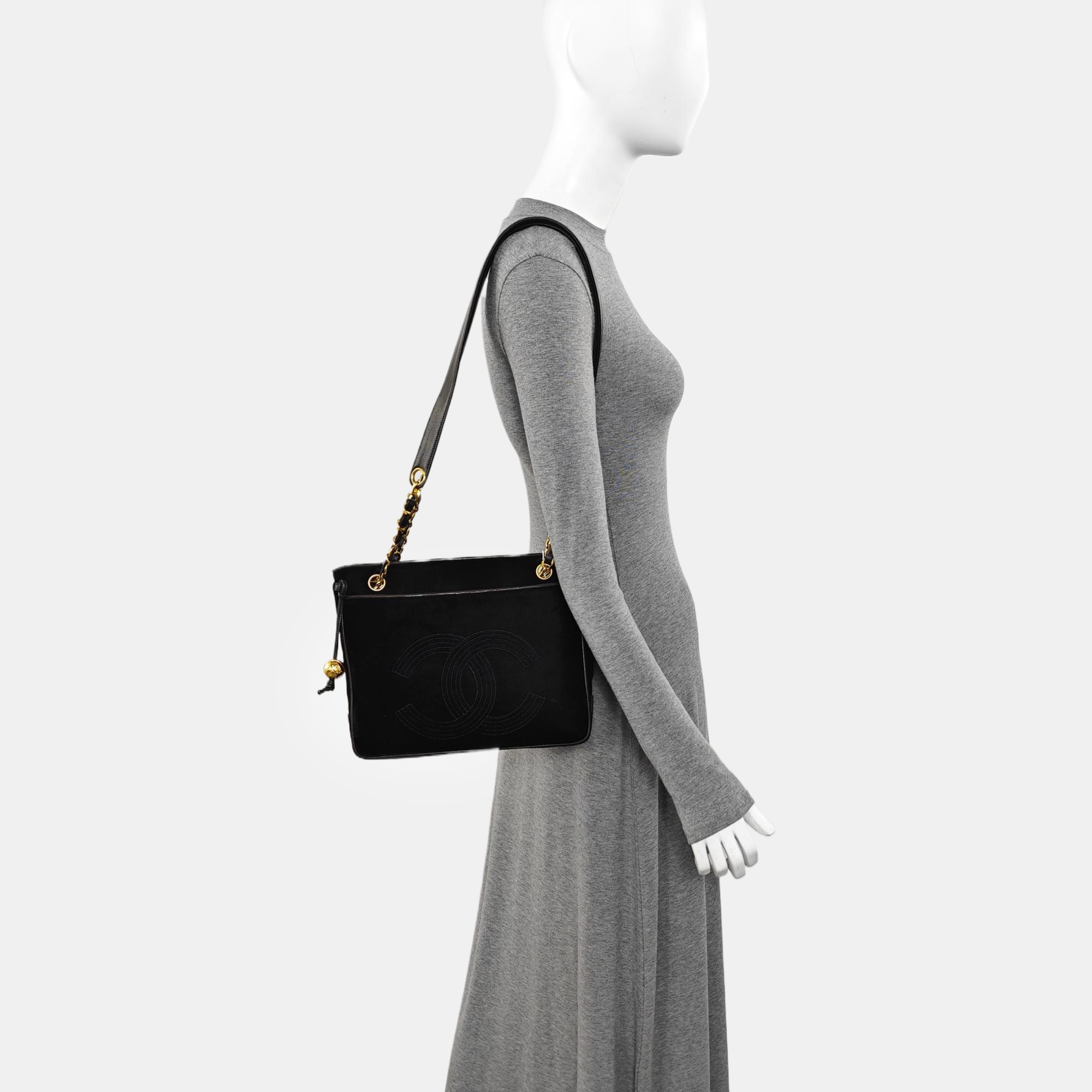 Quilted Fabric Shoulder Bag Black