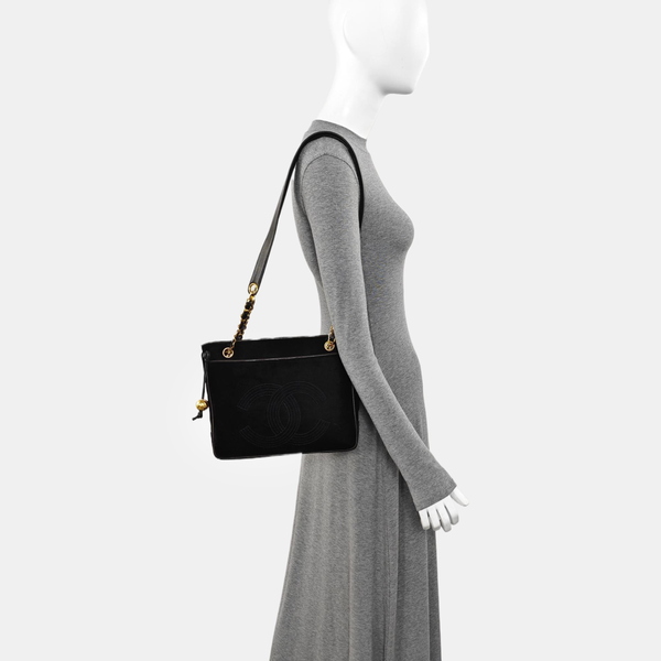 Quilted Fabric Shoulder Bag Black