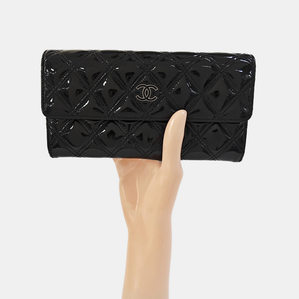 Quilted Patent Leather Wallet Black